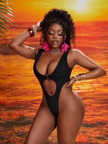 Slaydiva 性感露肚連身衣和抽繩低腰裙 - 黑色 - 查看 3