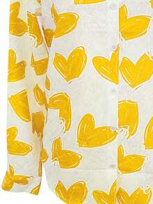 Blusa de mujer de manga larga suelta, casual y de cuello vuelto con estampado de corazón romántico, nueva para primavera y verano, europeo y americano, regalo del Día de San Valentín - Amarillo - Ver 3