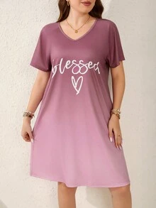 EMERY ROSE Plus Size Women's Ombre Alphabet & Heart Printed Dress - Hot Pink - View 3
