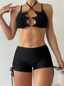 SHEIN Swim Women's Sexy Solid Color Bikini Set Music Festival Summer Beach