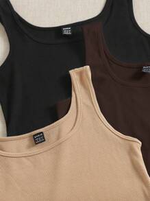 SHEIN EZwear 針織休閒背心,有3種顏色可選 - 棕色 - 查看 3