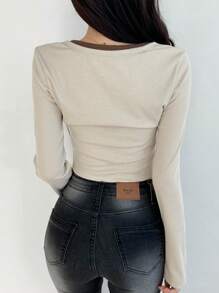 DAZY Women's Crop Top With Colorblock 2 In 1 Design