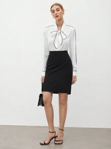 BizChic Women's Black Elastic Hem Skirt, Urban Commute Business Casual Office Wear, Elegant Women's Formal Attire