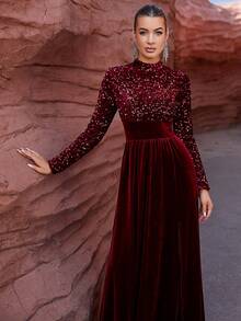 LOVE&LEMONADE Burgundy Round Neck Long Sleeve Dress - Burgundy - View 6