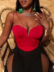 Slaydiva 1 件女士情人节鱼骨吊带吊带背心，红色 - 紅色 - 查看 6