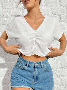 SHEIN EZwear 白色女士蝙蝠袖襯衫 - 白色 - 查看 4