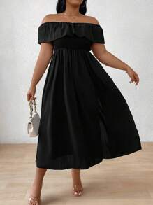 SHEIN Clasi Abito lungo da donna taglie forti con spalle scoperte e vita aderente - nero - Visualizzare 2