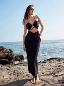 Glamine Open Back Cami Dress - Black - View 7