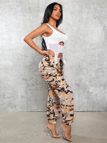 SHEIN SXY 女款迷彩無彈性工裝褲