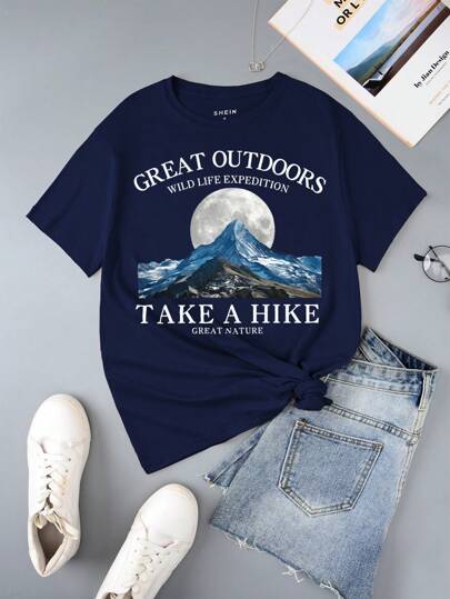 INAWLY 女士山地印花短袖 T 恤 精彩户外 野生动物探险 徒步旅行 精彩自然 图案 T 恤 女士上衣
