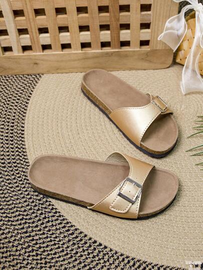 Sandalias de mujer con suela de corcho suave y de moda en color amarillo, para usar en verano y en la playa