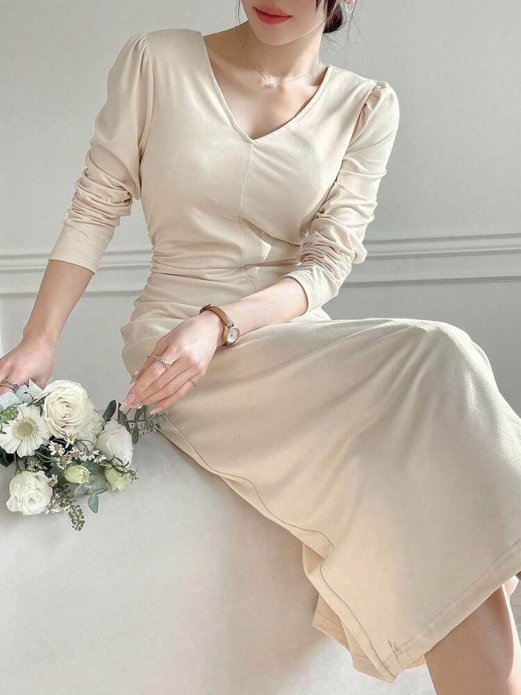 Women's Puff Sleeve Long Dress,Fall Dress Long Sleeve Dress Maxi Dress