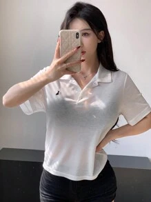 DAZY 女士休闲兔子刺绣T恤，女士短款上衣