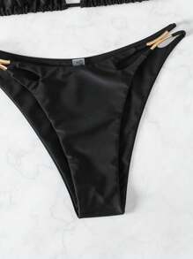 SHEIN Swim Summer Beach Women's Halter Neck Strap Bikini Set - Black - View 5
