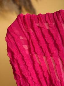 Slaydiva Plus Size Pink One-Shoulder Ruffle See-Through Mini Dress - Hot Pink - View 6