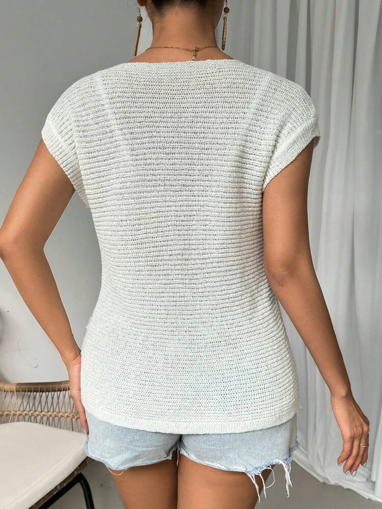 1 Pc Women's Solid Color Distressed Knit Sweater