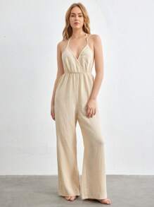 Ocili Leisure Backless Halter Neck Jumpsuit For Home Wear - Khaki - View 7