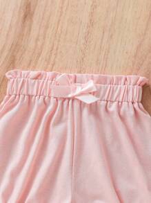 SHEIN Vintaside Kids Quần short hoa trơn có sọc hồng dễ thương cho bé gái, giản dị và đa năng, Bộ 3 món - Nhiều màu - Xem 8