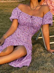 Breezaya Lace-Up High Slit Long Dress Maxi Vacation Beach Outfits Women - Purple - View 4