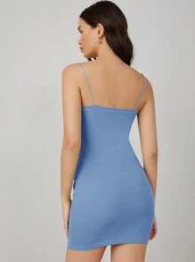 SHEIN BASICS 女士純色吊帶連身裙 - 薄荷藍 - 查看 2