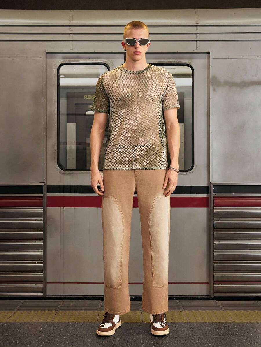 Manfinity VCAY Men's Mid-Rise Stretch-Free Loose-Fit Jeans With Wide Leg For Casual Wear