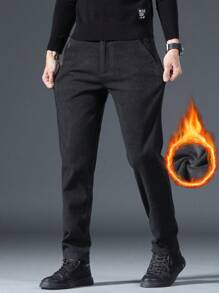 Pantalones de felpa casuales y cómodos para hombres, para otoño/invierno - Negro - Ver 5