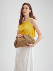 MOTF PREMIUM WOMEN'S WOVEN RATTAN CLUTCH BAG - Khaki - View 8