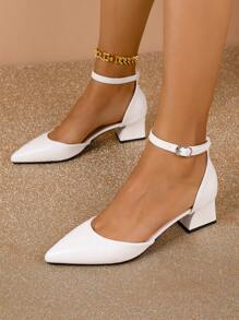 Women's White High Heel Shoes, Thick Heel, Pointed Toe Sandals, Mules, Wedges, Autumn/Winter Boots - White - View 6