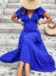 Breezaya Einfarbiges Kleid Mit Rüschenbesatz Und Tiefem V-ausschnitt