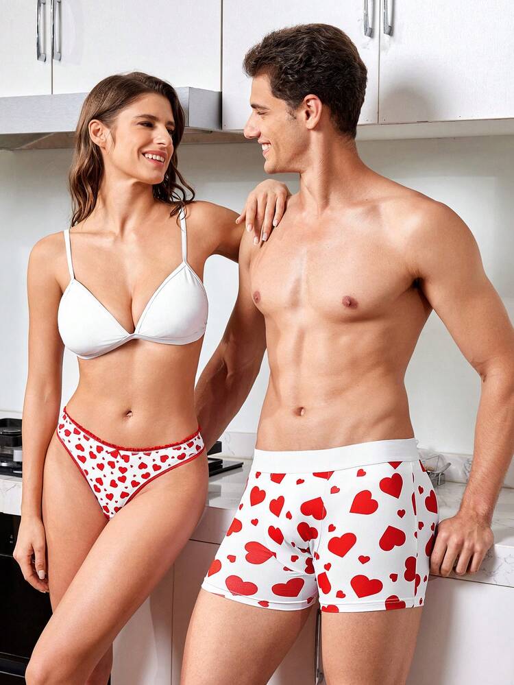 Bóxer Con Estampado De Corazones Para Hombre - Blanco - Añade 3