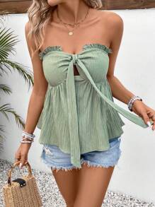 SHEIN Frenchy Top Feminino Com Babado E Gravata Frontal