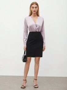 BizChic Women's Black Elastic Hem Skirt, Urban Commute Business Casual Office Wear, Elegant Women's Formal Attire