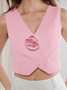 SHEIN Unity 3d花結扣前短背心