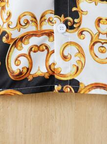 Conjunto De Camisa De Manga Corta Y Pantalones Cortos Con Estampado Vintage Elegante Para Bebé Niño En Primavera/verano - Dorado - Ver 6