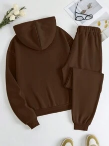 INAWLY Của phụ nữ Hoạt hình In Áo nỉ có mũ Và Quần Bộ - Cà phê nâu - Xem 2