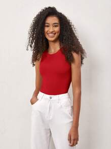 SHEIN BASICS Top Básico Para Mujer Con Diseño Acanalado - Rojo - Ver 7