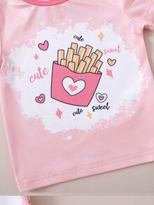 嬰兒女孩粉色薯條圖案修身睡衣,適合居家穿著 - 彩色 - 查看 3