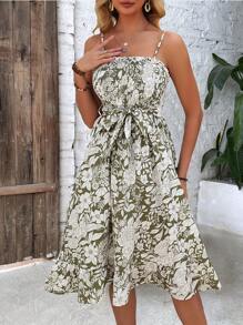 Breezaya Printed Cami Shirred Full-Length Dress - Multicolor - View 1