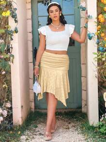 Dreamara Váy xếp ly có đường viền bất đối xứng cỡ lớn - Màu vàng - Xem 1