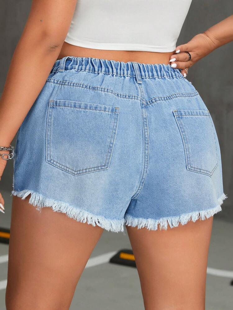 Plus Size Women's Ripped Denim Shorts