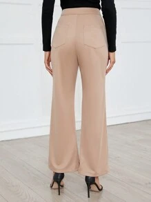 SHEIN Privé Của phụ nữ Màu thuần Quần loe - Màu Khaki - Xem 2