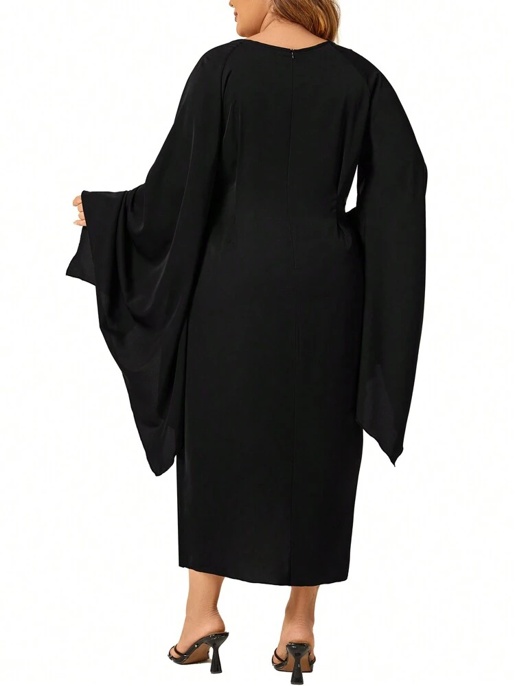 Plus Size Exaggerated Bell Sleeve Wrap Dress