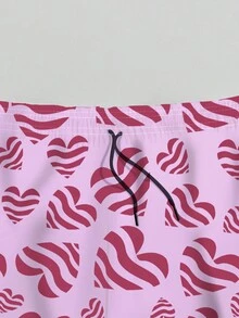 ROMWE MEN Street Life Quần short thắt lưng dây rút giải trí cho nam ngày lễ có in hình trái tim và chữ, mùa hè - Nhiều màu - Xem 4