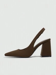 Women's Pointed Toe Chunky Heel Spring/Autumn Suede Pumps With Back Strap & Breathable Design Summer Shoes, Brown