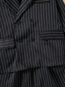 SHEIN 2 件/套幼兒男孩休閒寬鬆條紋西裝外套和短褲 - 黑色 - 查看 7