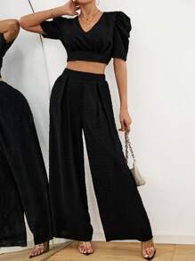 Chiquease Women Two-piece Outfits Zip Plain Casual - Hitam - View 3