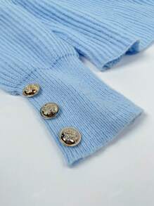 Women's Basic Oversized V Neck Button Sweaters Dressy Casual Lightweight Ribbed Knit Pullover Sweater Tops Blue