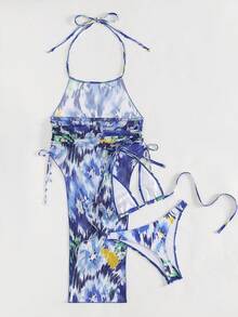 SHEIN Swim Bộ bikini in họa tiết Tie Dye đi biển mùa hè - Nhiều màu - Xem 7