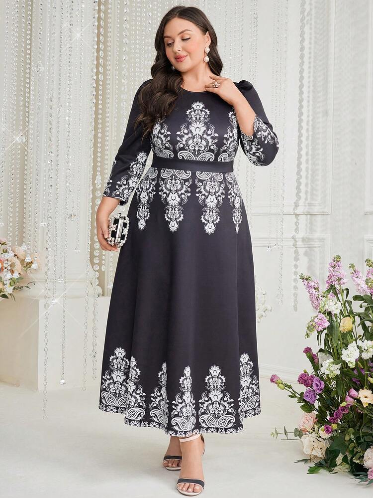 Plus Size Vintage Printed Dress