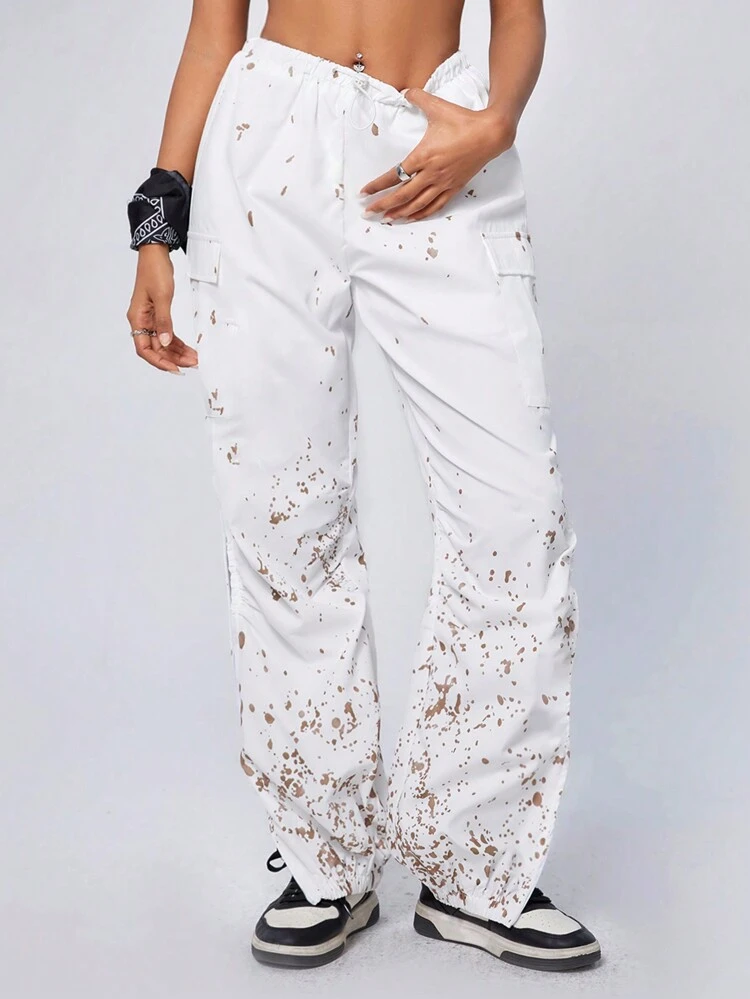 Ink Splatter Cargo Pants With Contrast Trimmed Pocket